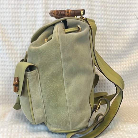 Gucci Bamboo Green Leather/Suede Backpack - Picture 7 of 16